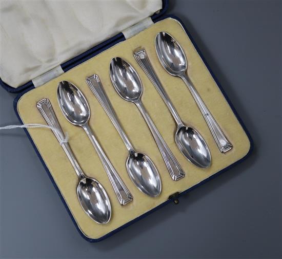 A cased set of six Art Deco silver teaspoons, Mappin & Webb, Sheffield, 1936.